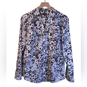 Talbots Floral Print Women's Top Blouse Long Roll-tab Sleeves Size Medium